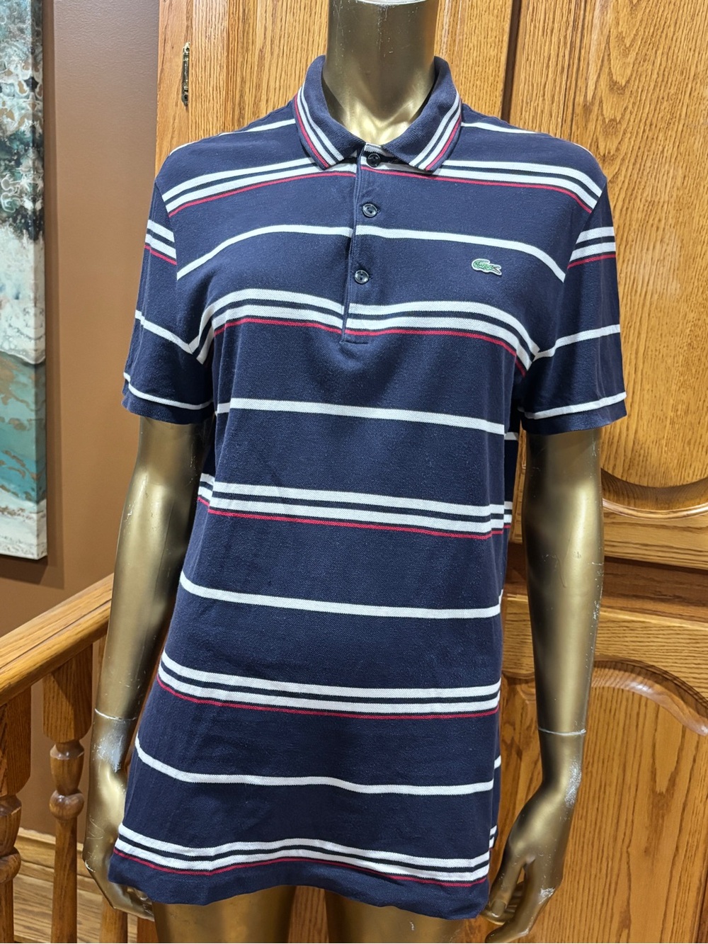Lacoste Navy Polo with White and Red Stripes